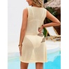 MEROKEETY Women’s Summer Swimsuit Coverup 2026 Bathing Suit Resort Wear Tie Front Crochet Knit Beach Vacation Cover Up Dress(Floral Apricot)