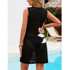 MEROKEETY Women’s Summer Swimsuit Coverup 2026 Bathing Suit Resort Wear Tie Front Crochet Knit Beach Vacation Cover Up Dress(Floral Black)