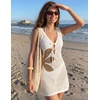 MEROKEETY Women’s Summer Swimsuit Coverup 2026 Bathing Suit Resort Wear Tie Front Crochet Knit Beach Vacation Cover Up Dress(Floral White)
