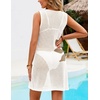 MEROKEETY Women’s Summer Swimsuit Coverup 2026 Bathing Suit Resort Wear Tie Front Crochet Knit Beach Vacation Cover Up Dress(Floral White)