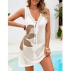 MEROKEETY Women’s Summer Swimsuit Coverup 2026 Bathing Suit Resort Wear Tie Front Crochet Knit Beach Vacation Cover Up Dress(Floral White)