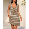 MEROKEETY Women’s Summer Swimsuit Coverup 2026 Bathing Suit Resort Wear Tie Front Crochet Knit Beach Vacation Cover Up Dress(Khaki)