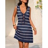 MEROKEETY Women’s Summer Swimsuit Coverup 2026 Bathing Suit Resort Wear Tie Front Crochet Knit Beach Vacation Cover Up Dress(Navy)