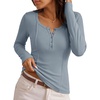 MEROKEETY Womens Fall Long Sleeve Fitted Henley T Shirt Top 2026 Trendy | Fashion Must Have, Crew Neck, Casual, Ribbed Knit, Buttons, Basic, Soft, Lightweight, Flattering, Cute, Cinched Waist(Greyblue)