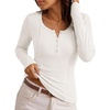 MEROKEETY Womens Fall Long Sleeve Fitted Henley T Shirt Top 2026 Trendy | Fashion Must Have, Crew Neck, Casual, Ribbed Knit, Buttons, Basic, Soft, Lightweight, Flattering, Cute, Cinched Waist(White)