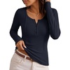 MEROKEETY Womens Fall Long Sleeve Fitted Henley T Shirt Top 2026 Trendy | Fashion Must Have, Crew Neck, Casual, Ribbed Knit, Buttons, Basic, Soft, Lightweight, Flattering, Cute, Cinched Waist(Navy)