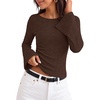 MEROKEETY Women’s Fall Trendy Boat Neck Bell Sleeve T Shirt | Textured, Wide Neckline, Long Sleeve, Slim Fit, Soft, Stretchy, Cozy Knit, Dressy Casual Blouse, 2026 Fall Fashion Outfits(Coffee)