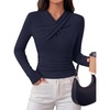 MEROKEETY Womens Long Sleeve Business Casual Criss Cross Tops 2026 Trendy | Work Office Shirts, Ruched Fitted Dressy Blouses, V Neck, Going Out, Elegant Outfits, Fall Fashion, Layering Winter Clothing(Navy)