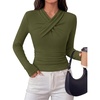 MEROKEETY Womens Long Sleeve Business Casual Criss Cross Tops 2026 Trendy | Work Office Shirts, Ruched Fitted Dressy Blouses, V Neck, Going Out, Elegant Outfits, Fall Fashion, Layering Winter Clothing(Army Green)