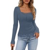 MEROKEETY Womens Long Sleeve Lace Trim Tops 2026 Cute Scoop Neck Going Out | Fitted shirts, Ribbed Knit Stretchy Blouses, Button Basic Tees, Trendy Y2K Outfits, Fall Fashion, Layering Winter Clothing(Dusty Blue)