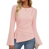 MEROKEETY Women’s Long Sleeve Peplum Shirts 2026 Dressy Fall Casual Tops | Ruched Waist, Crew Neckline, Flared Sleeves, Slim Fit, Business Casual, Work Office Outfit, Going Out, Elegant Trendy Blouses(Pink)