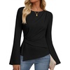 MEROKEETY Women’s Long Sleeve Peplum Shirts 2026 Dressy Fall Casual Tops | Ruched Waist, Crew Neckline, Flared Sleeves, Slim Fit, Business Casual, Work Office Outfit, Going Out, Elegant Trendy Blouses(Black)
