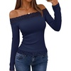 MEROKEETY Women’s Off The Shoulder Long Sleeve Lace Tops | Slim Fitted Shirts, Going Out Tops, 2026 Fall Fashion, Cute, Y2k, Stretchy Fabric, Solid Color Lightweight Floral Knit Tee(Navy)