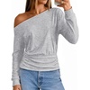 MEROKEETY Women’s Off The Shoulder Tops Long Sleeve Fall Going Out Shirts | One Shoulder, Cinched Waist, Loose Fit, 2026 Y2K Fashion, Cotton, Party, Date Night, Casual Shirts, Elegant Trendy Blouses(Grey)