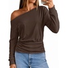 MEROKEETY Women’s Off The Shoulder Tops Long Sleeve Fall Going Out Shirts | One Shoulder, Cinched Waist, Loose Fit, 2026 Y2K Fashion, Cotton, Party, Date Night, Casual Shirts, Elegant Trendy Blouses(Chocolate)