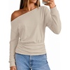MEROKEETY Women’s Off The Shoulder Tops Long Sleeve Fall Going Out Shirts | One Shoulder, Cinched Waist, Loose Fit, 2026 Y2K Fashion, Cotton, Party, Date Night, Casual Shirts, Elegant Trendy Blouses(Sand)