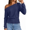 MEROKEETY Women’s Off The Shoulder Tops Long Sleeve Fall Going Out Shirts | One Shoulder, Cinched Waist, Loose Fit, 2026 Y2K Fashion, Cotton, Party, Date Night, Casual Shirts, Elegant Trendy Blouses(Navy)