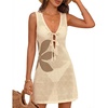 MEROKEETY Women’s Summer Swimsuit Coverup 2026 Bathing Suit Resort Wear Tie Front Crochet Knit Beach Vacation Cover Up Dress(Floral Apricot)