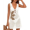 MEROKEETY Women’s Summer Swimsuit Coverup 2026 Bathing Suit Resort Wear Tie Front Crochet Knit Beach Vacation Cover Up Dress(Floral White)