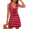 MEROKEETY Women’s Summer Swimsuit Coverup 2026 Bathing Suit Resort Wear Tie Front Crochet Knit Beach Vacation Cover Up Dress(Red)