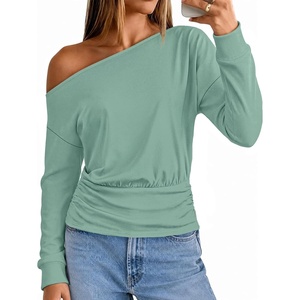 MEROKEETY Women’s Off The Shoulder Tops Long Sleeve Fall Going Out Shirts | One Shoulder, Cinched Waist, Loose Fit, 2026 Y2K Fashion, Cotton, Party, Date Night, Casual Shirts, Elegant Trendy Blouses(Sage)