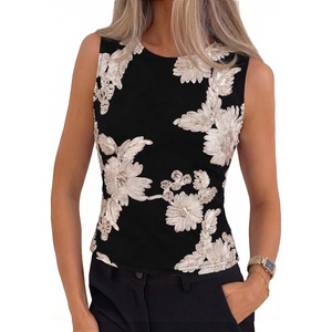 MEROKEETY Women’s Summer Floral Sleeveless Tank Tops 2026 Trendy Mesh Going Out Business Casual Top Slim Fit Vacation Clothes(Black)