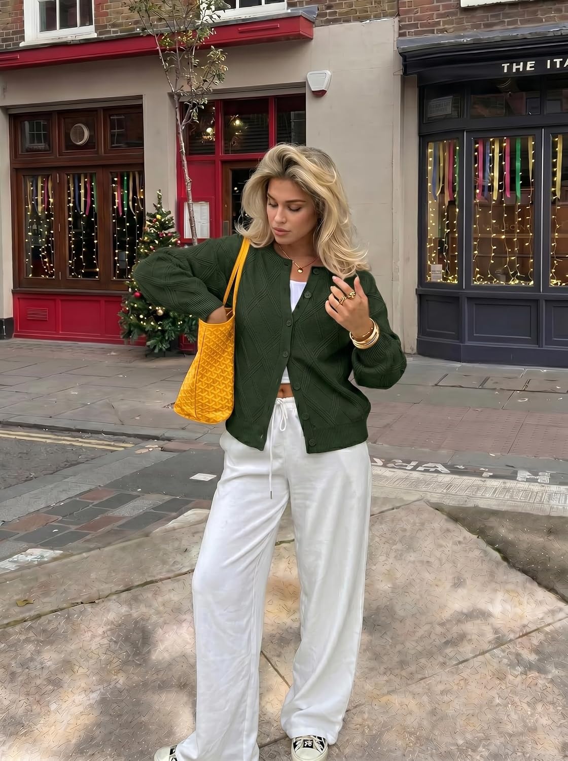 image:imageMEROKEETY Womens Cable Knit Cardigan Sweaters Trendy Button Up Long Lantern Sleeve Fall Sweater 2026 Open Front CoatsArmygreen