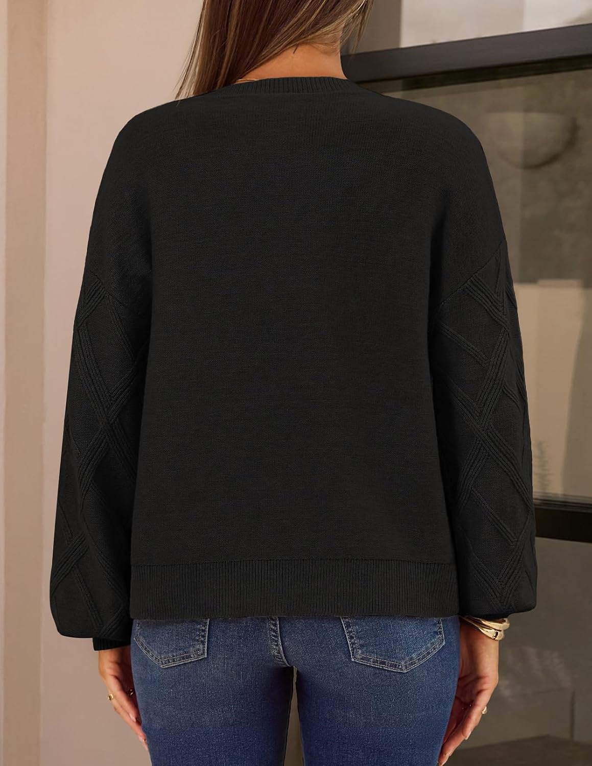 image:imageMEROKEETY Womens Cable Knit Cardigan Sweaters Trendy Button Up Long Lantern Sleeve Fall Sweater 2026 Open Front CoatsBlack