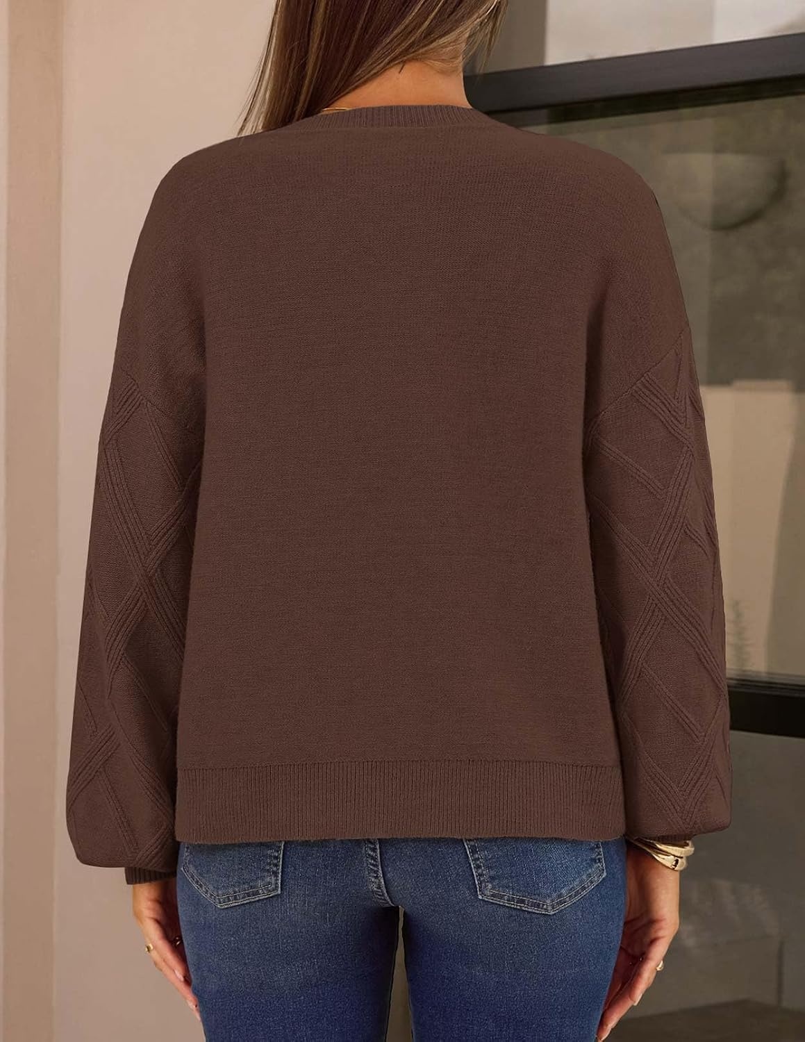 image:imageMEROKEETY Womens Cable Knit Cardigan Sweaters Trendy Button Up Long Lantern Sleeve Fall Sweater 2026 Open Front CoatsCoffee