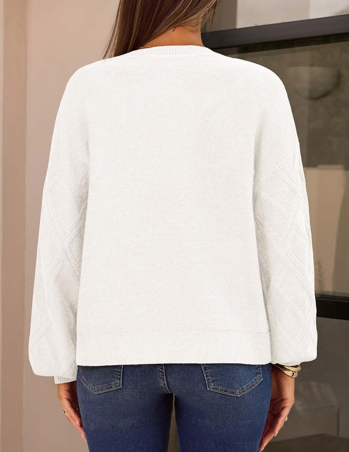 image:imageMEROKEETY Womens Cable Knit Cardigan Sweaters Trendy Button Up Long Lantern Sleeve Fall Sweater 2026 Open Front CoatsWhite