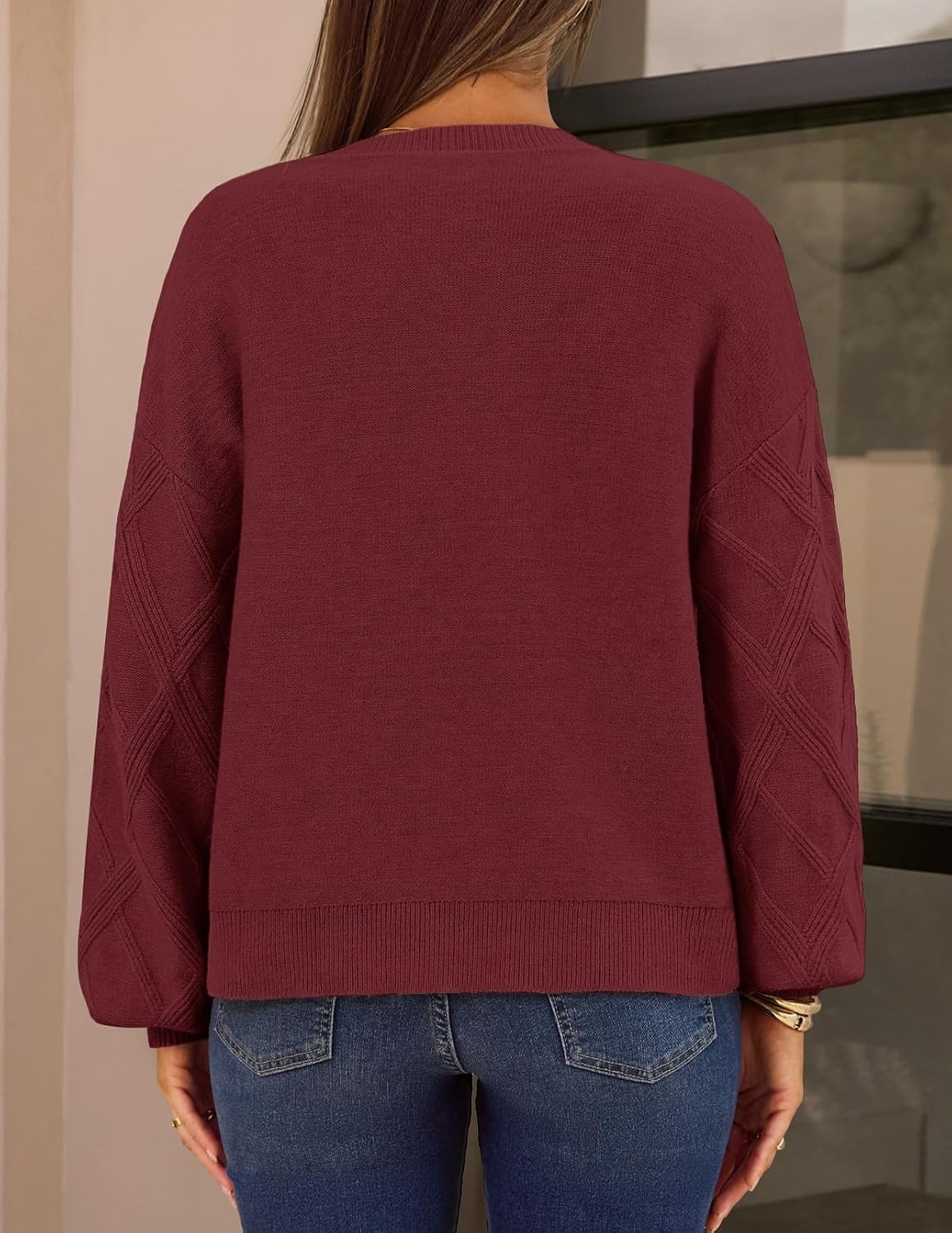 image:imageMEROKEETY Womens Cable Knit Cardigan Sweaters Trendy Button Up Long Lantern Sleeve Fall Sweater 2026 Open Front CoatsWinered