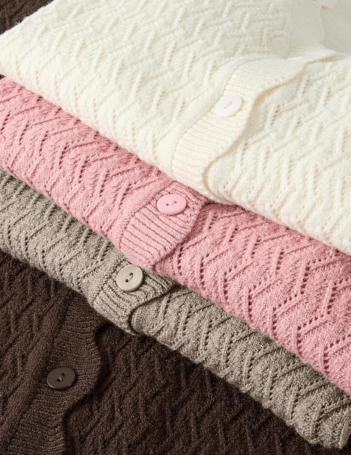 image:imageMEROKEETY Womens Fall Lightweight Crochet Cardigan Sweaters Trendy Trendy Sweater Long Sleeve V Neck Button Down Pointelle Knit Scalloped Trim Fashion Layer Tops Soft Breathable ClothesBeige