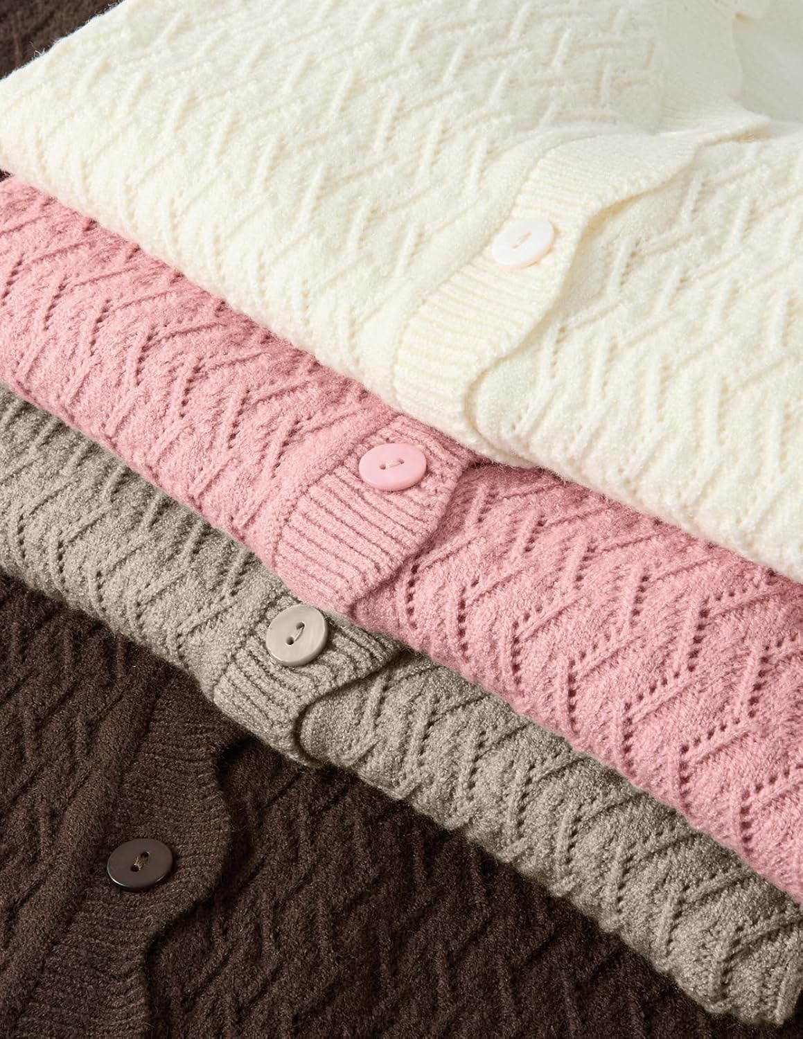 image:imageMEROKEETY Womens Fall Lightweight Crochet Cardigan Sweaters Trendy Trendy Sweater Long Sleeve V Neck Button Down Pointelle Knit Scalloped Trim Fashion Layer Tops Soft Breathable ClothesKhaki
