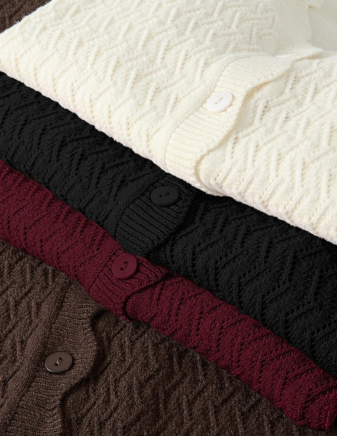 image:imageMEROKEETY Womens Fall Lightweight Crochet Cardigan Sweaters Trendy Trendy Sweater Long Sleeve V Neck Button Down Pointelle Knit Scalloped Trim Fashion Layer Tops Soft Breathable ClothesBurgundy