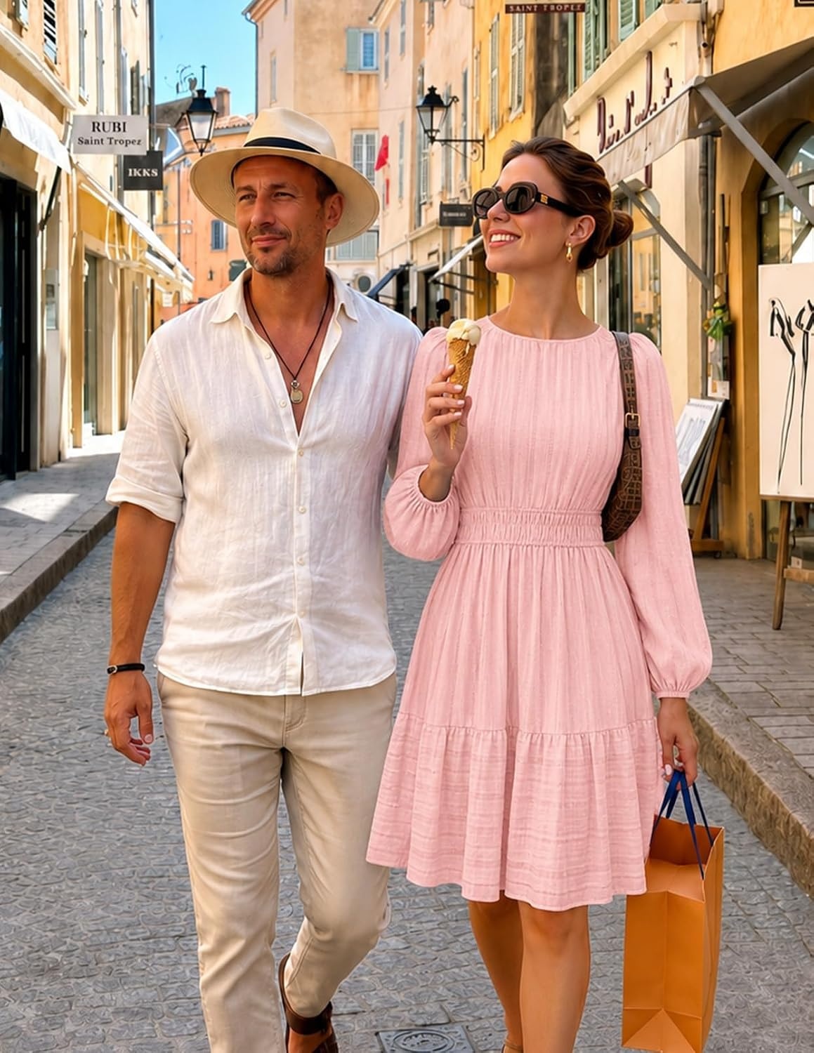 image:imageMEROKEETY Womens Fall Long Puff Sleeve Casual Boho Flowy Dress Crew Neck Elastic Waist Tiered Ruffle Hem Cotton A Line Mini Vacation Dresses Bridal Shower Cocktail Date Night OutfitsPink