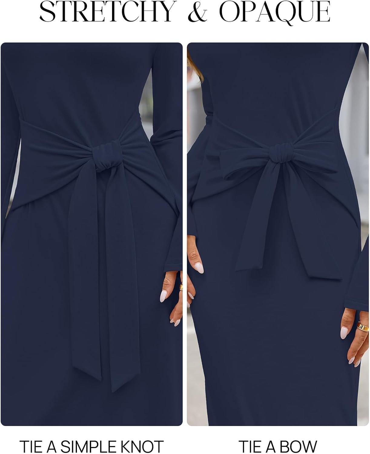 image:imageMEROKEETY Womens Fall Long Sleeve Casual T Shirt Maxi Dresses Tie Waist Wrap Crew Neck Business Casual Work Long Dress Elegant Knit Stretchy and Soft Winter Going Out ClothesNavy