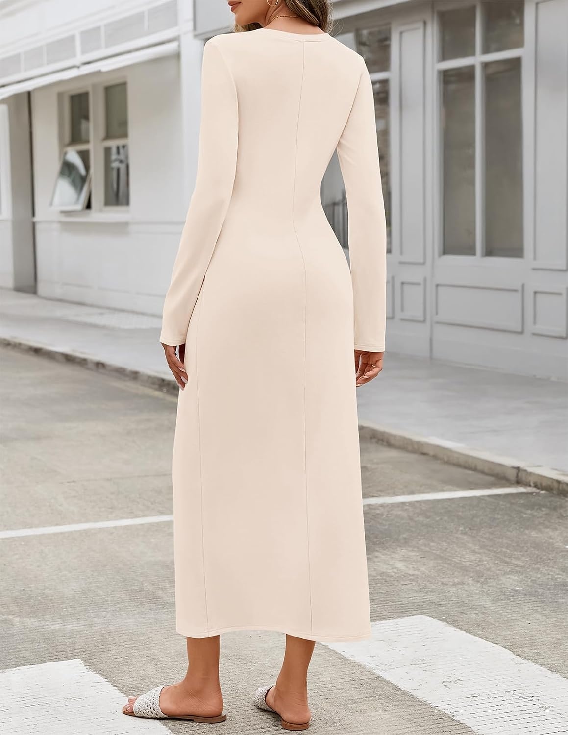 image:imageMEROKEETY Womens Fall Long Sleeve Casual T Shirt Maxi Dresses Tie Waist Wrap Crew Neck Business Casual Work Long Dress Elegant Knit Stretchy and Soft Winter Going Out ClothesBlush Pink