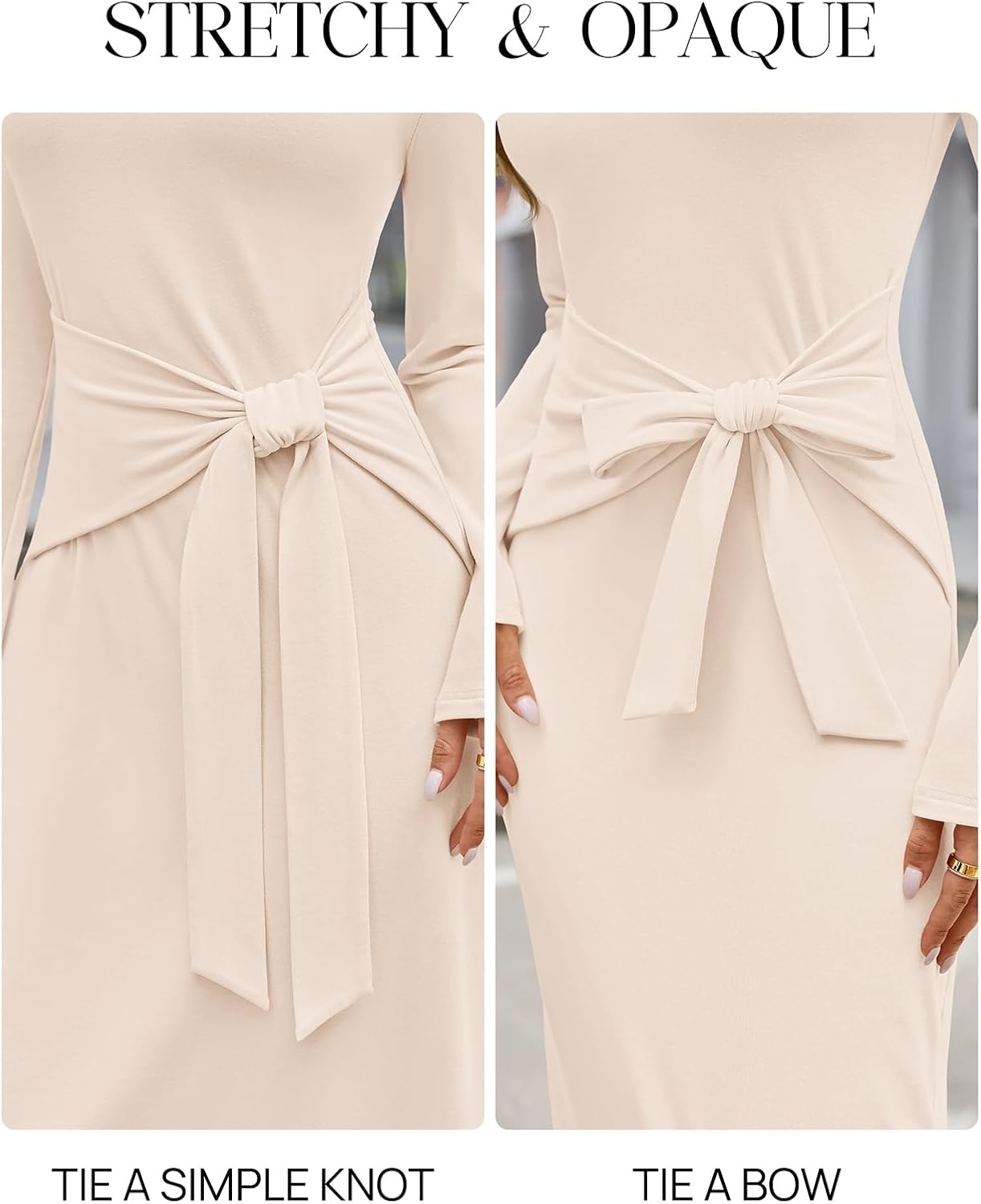 image:imageMEROKEETY Womens Fall Long Sleeve Casual T Shirt Maxi Dresses Tie Waist Wrap Crew Neck Business Casual Work Long Dress Elegant Knit Stretchy and Soft Winter Going Out ClothesBlush Pink