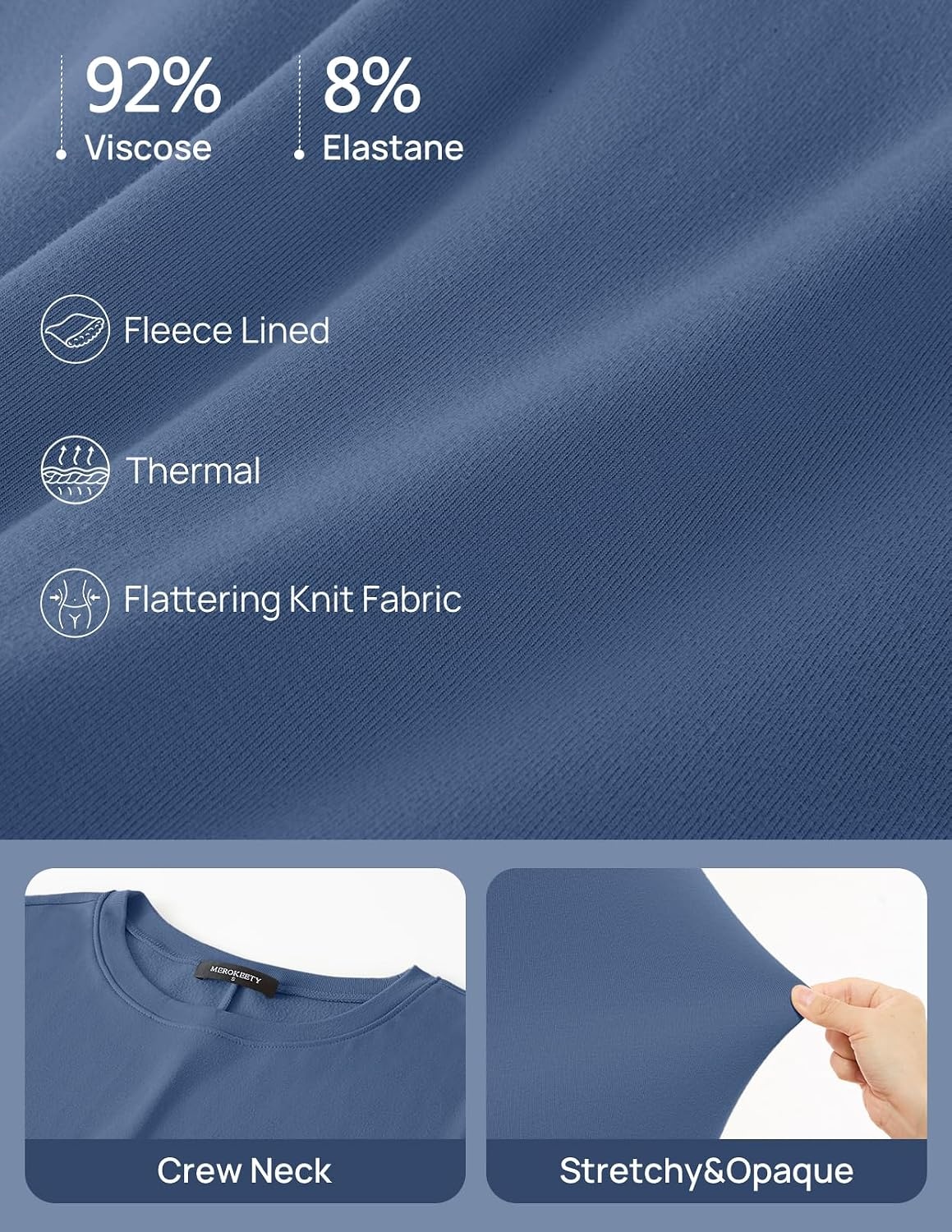 image:imageMEROKEETY Womens Fall Long Sleeve Casual T Shirt Maxi Dresses Tie Waist Wrap Crew Neck Business Casual Work Long Dress Elegant Knit Stretchy and Soft Winter Going Out ClothesDusty Blue