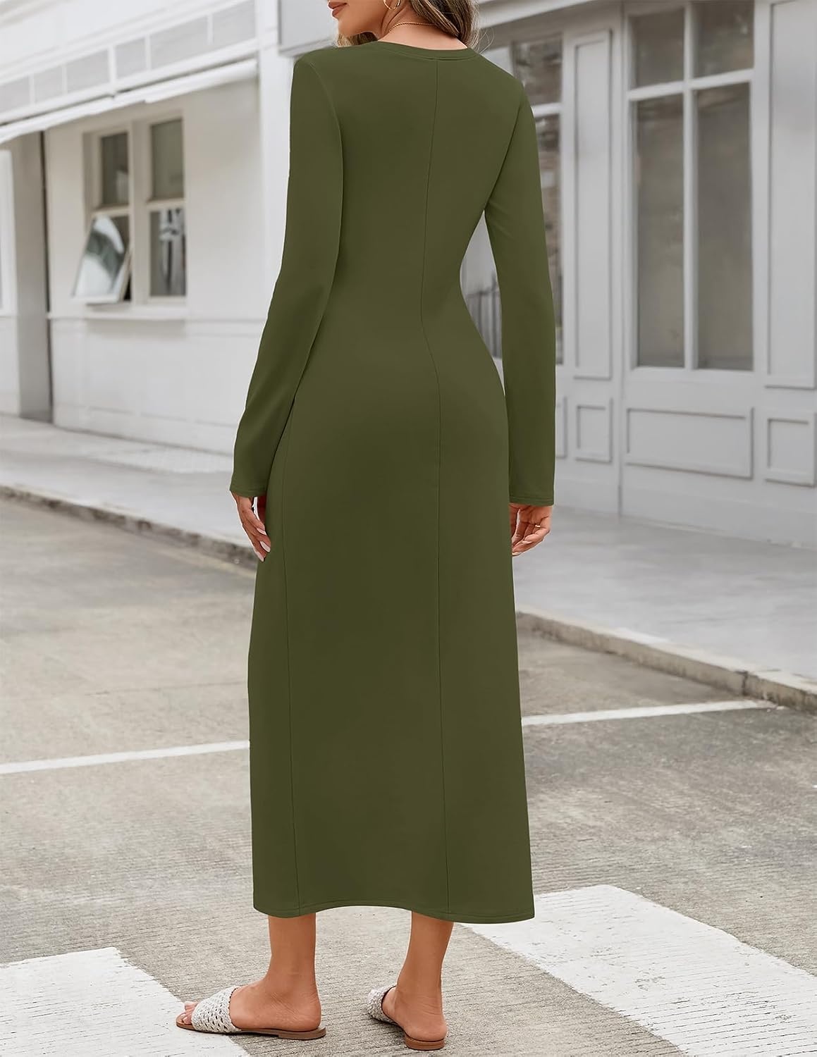 image:imageMEROKEETY Womens Fall Long Sleeve Casual T Shirt Maxi Dresses Tie Waist Wrap Crew Neck Business Casual Work Long Dress Elegant Knit Stretchy and Soft Winter Going Out ClothesArmy