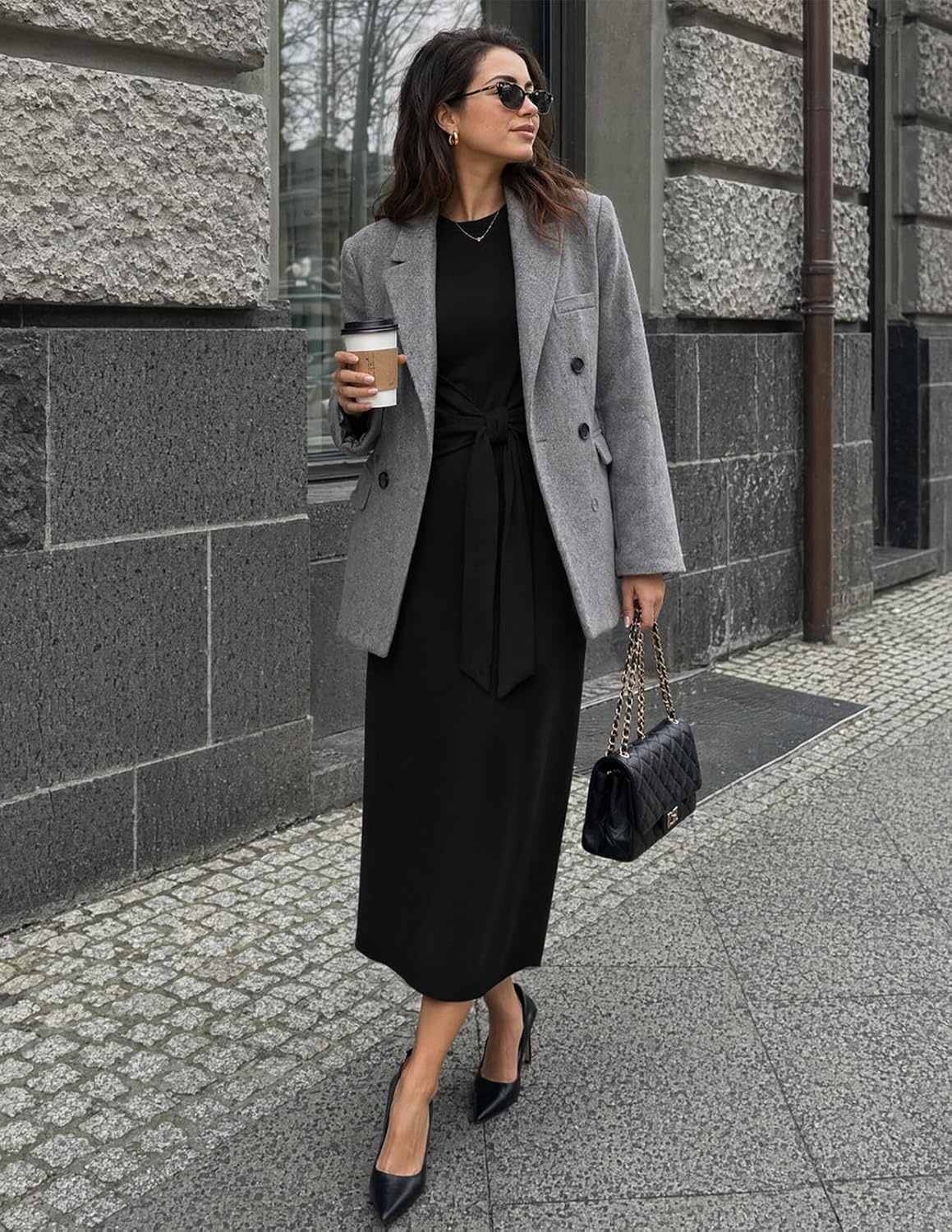 image:imageMEROKEETY Womens Fall Long Sleeve Casual T Shirt Maxi Dresses Tie Waist Wrap Crew Neck Business Casual Work Long Dress Elegant Knit Stretchy and Soft Winter Going Out ClothesBlack