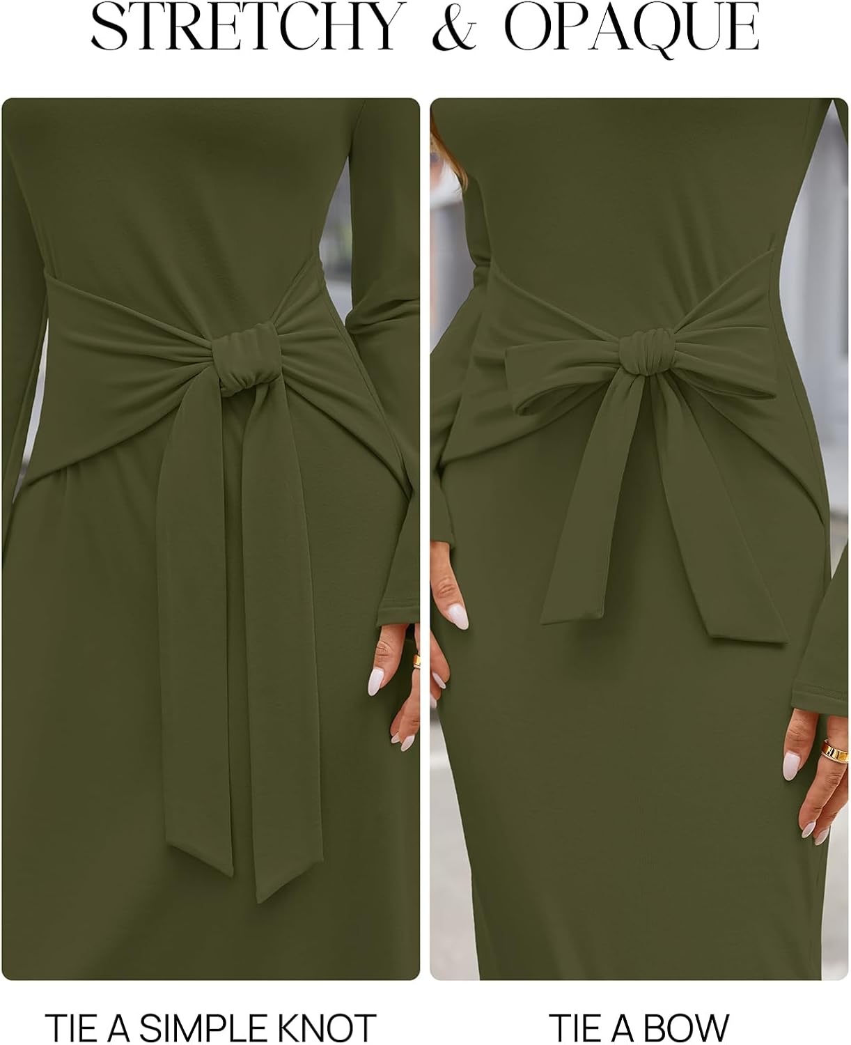 image:imageMEROKEETY Womens Fall Long Sleeve Casual T Shirt Maxi Dresses Tie Waist Wrap Crew Neck Business Casual Work Long Dress Elegant Knit Stretchy and Soft Winter Going Out ClothesArmy