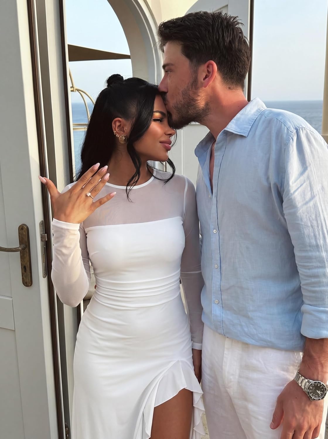 image:imageMEROKEETY Womens Fall Mesh Wedding Guest Cocktail Bodycon Slit Maxi Dress Sheer Long Sleeve Ruched Long Ruffle Side Slit Stretchy Lightweight Formal Elengant Sexy Party Baby Shower Prom HocoWhite