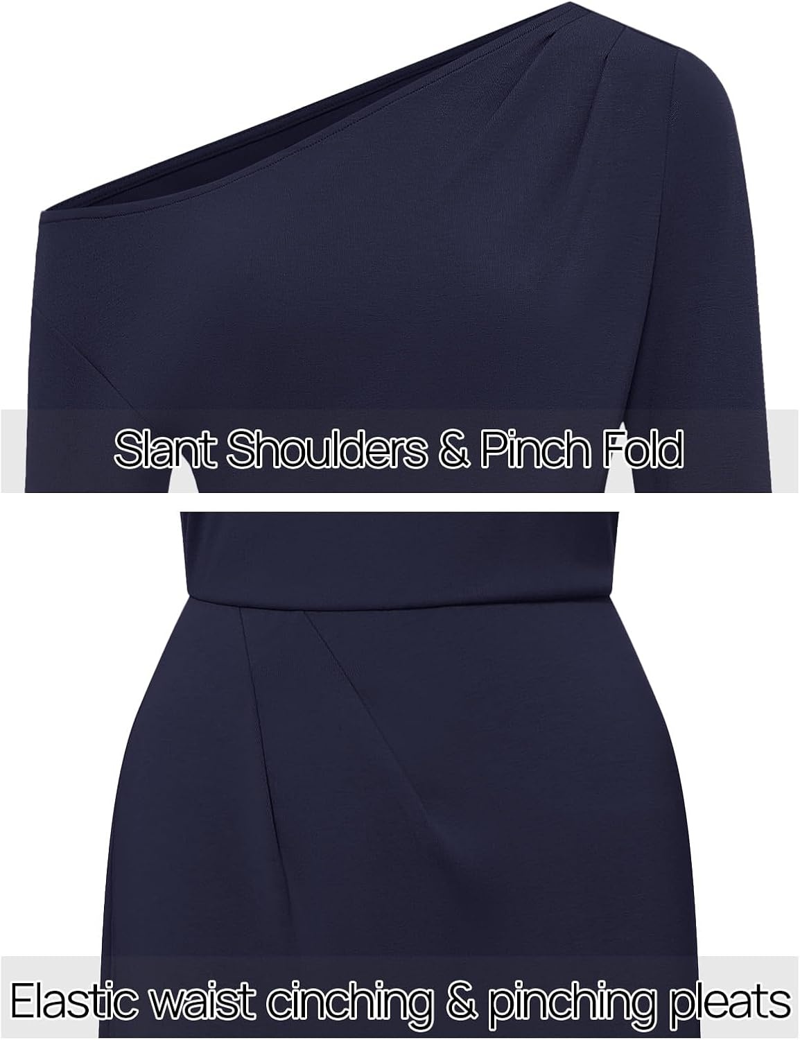 image:imageMEROKEETY Womens Fall Off The Shoulder Wedding Guest Cocktail Maxi Dress Long Sleeve Ruched Waist Fitted Baby Shower Date Night Business Casual Elegant Formal Long Dresses 2026 WinterNavy
