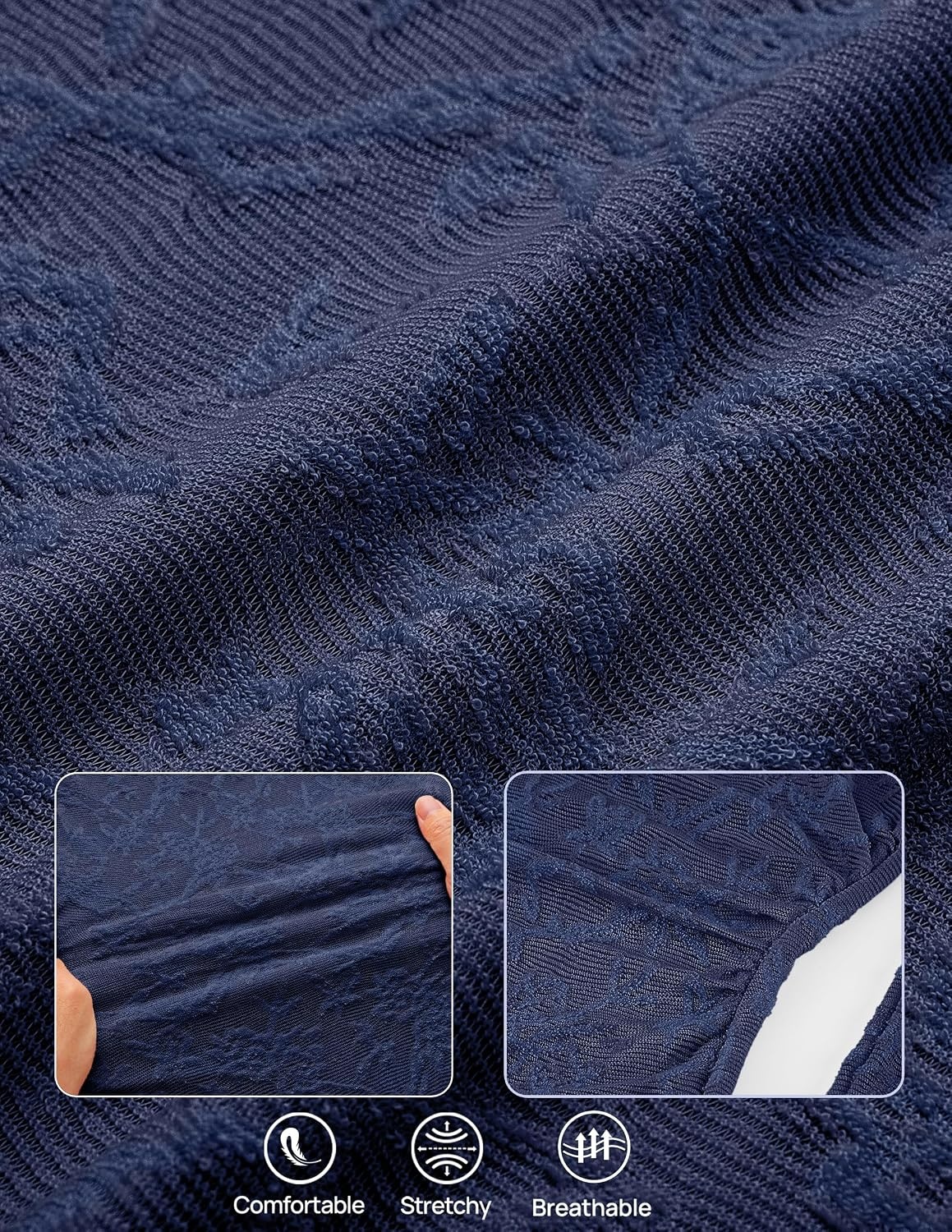 image:imageMEROKEETY Womens Fall Wedding Guest Bodycon Floral Maxi Dresses Long Sleeve Ruched Formal Elegant Cocktail Party Boat Neck Lace Jacquard Knit Mermaid Hem Sheer Sleeves Long DressNavy