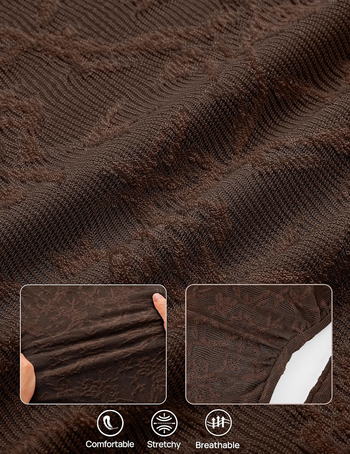 image:imageMEROKEETY Womens Fall Wedding Guest Bodycon Floral Maxi Dresses Long Sleeve Ruched Formal Elegant Cocktail Party Boat Neck Lace Jacquard Knit Mermaid Hem Sheer Sleeves Long DressCoffee