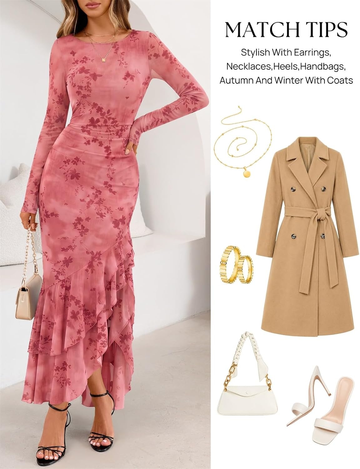 image:imageMEROKEETY Womens Fall Wedding Guest Cocktail Maxi Dresses Long Sleeve Floral Boat Neck Bodycon Asymmetric Ruffle Hem Mesh Sexy High Slit Floor Length 2026 Formal Long DressPink