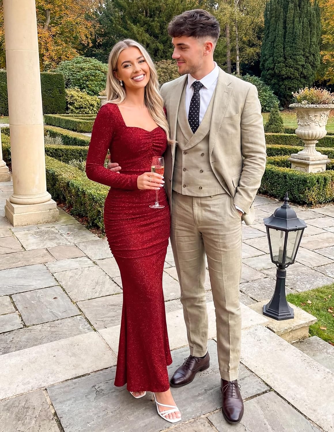 image:imageMEROKEETY Womens Fall Wedding Guest Long Sleeve Sparkly Bodycon Maxi Dress Long Sleeve Ruched Square Neck Fitted Mermaid Hem Glitter Cocktail Party Elegant Evening Gown Prom Long DressesWine