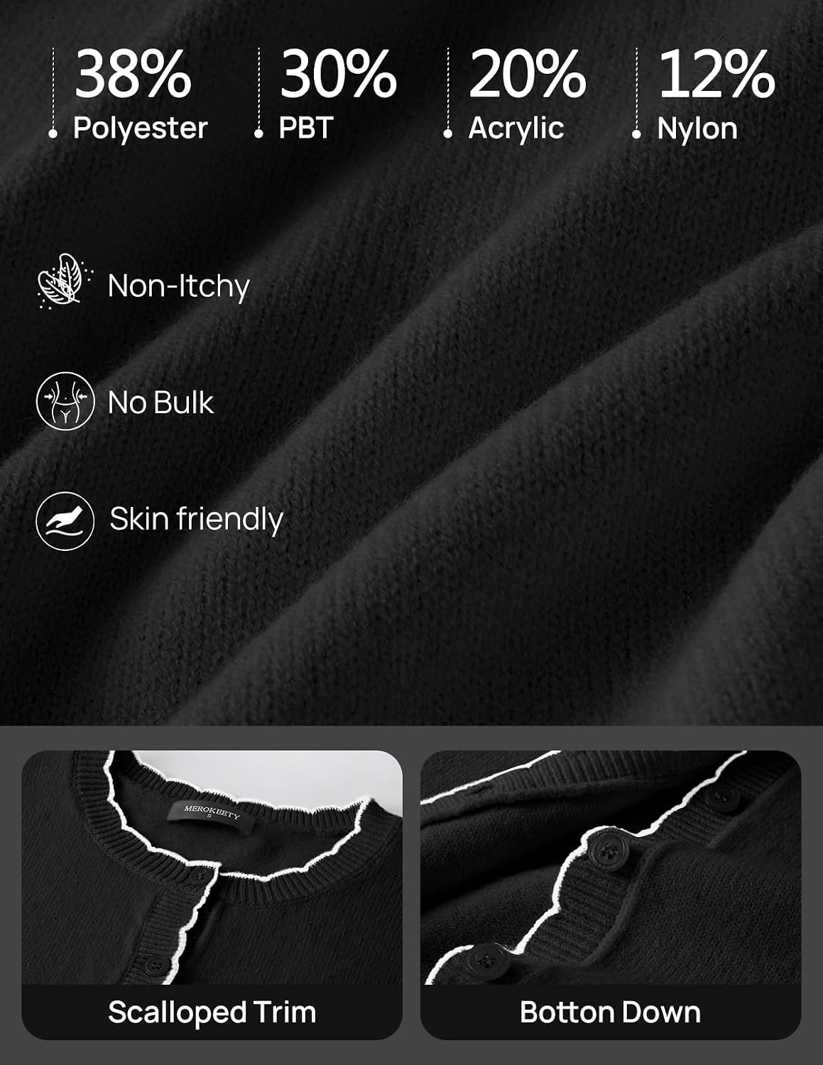 image:imageMEROKEETY Womens Long Sleeve Button Down Cardigan Sweater 2026 Fall Trendy Open Front Crew Neck Soft Knitted Sweaters CoatBlack