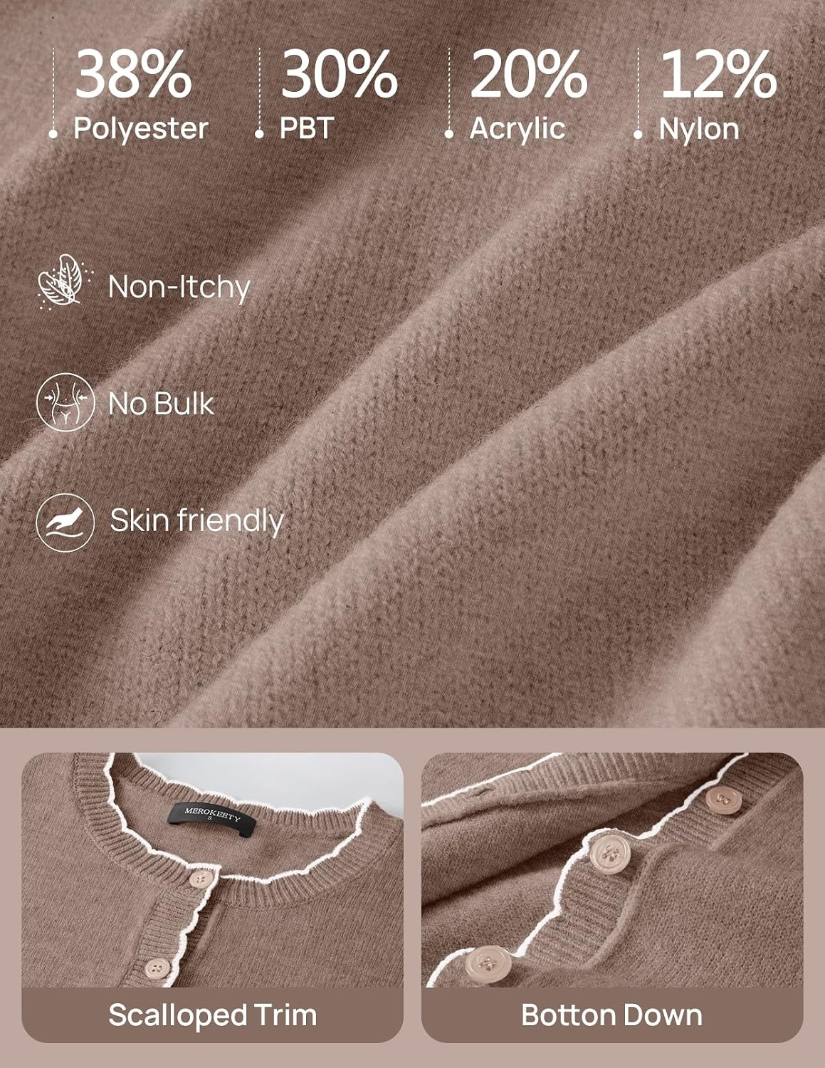 image:imageMEROKEETY Womens Long Sleeve Button Down Cardigan Sweater 2026 Fall Trendy Open Front Crew Neck Soft Knitted Sweaters CoatCamel